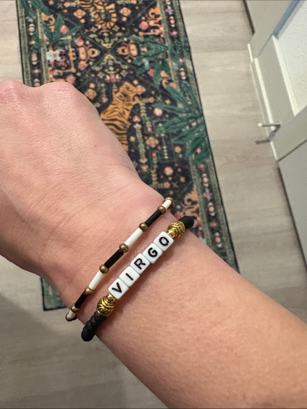 Virgo Bracelet Set in Black, White & Gold Beads